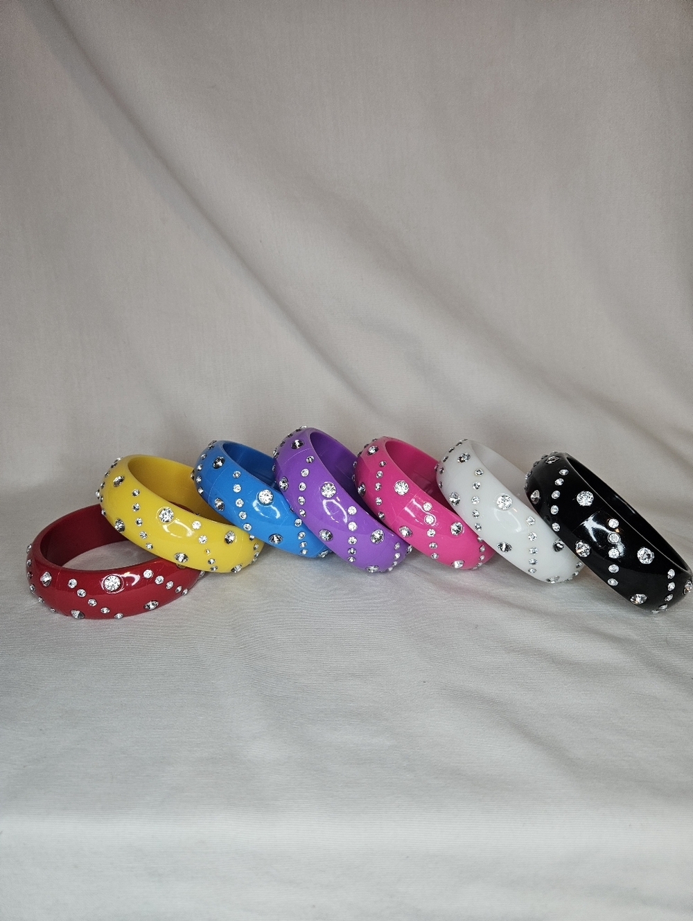 NOS Y2K Rainbow Lucite Style Bangle Bundle - Set of 7 Rhinestone Bracelets - Picture 3 of 9